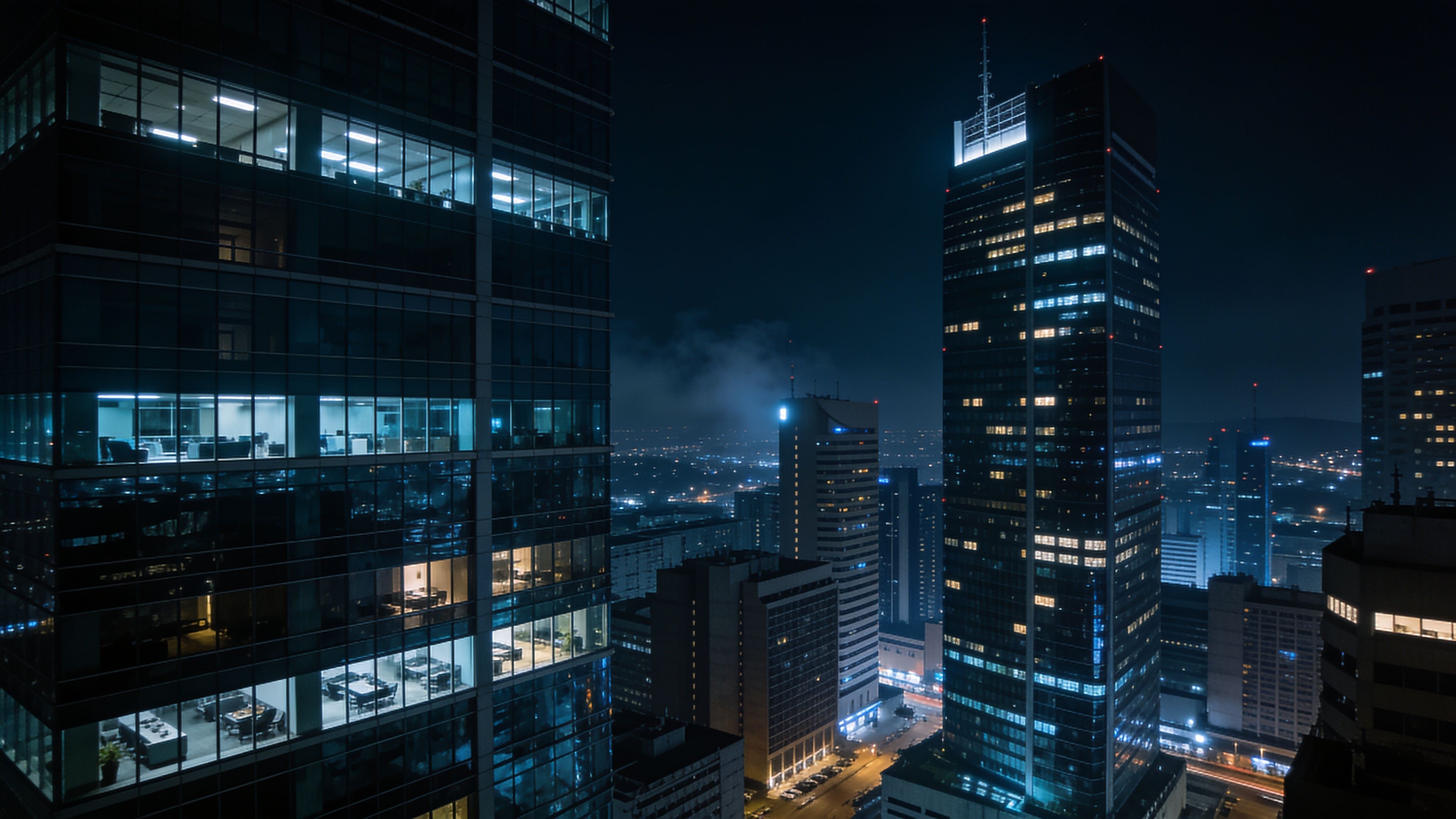 Johannesburg business district skyline at night
