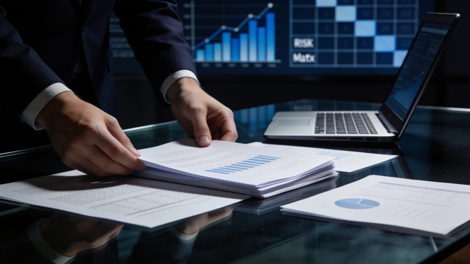 Corporate risk management - strategy documents on a boardroom table